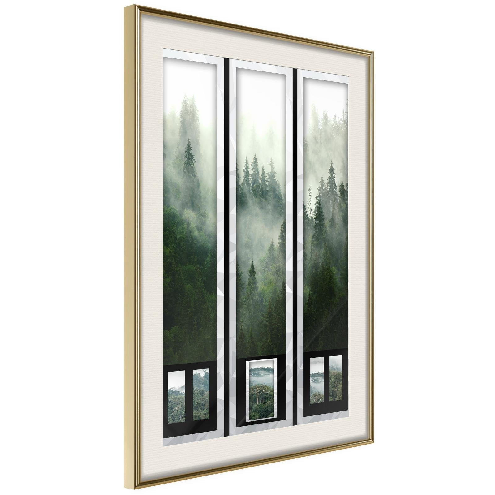 Inramad Poster / Tavla - Eternal Forest – Triptych-Poster Inramad-Artgeist-20x30-Guldram med passepartout-peaceofhome.se