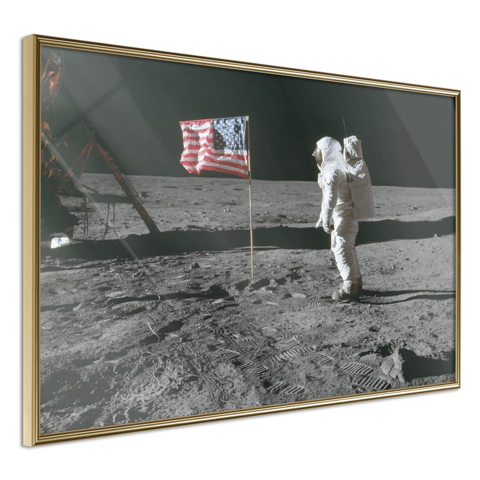 Inramad Poster / Tavla - Flag on the Moon-Poster Inramad-Artgeist-30x20-Guldram-peaceofhome.se