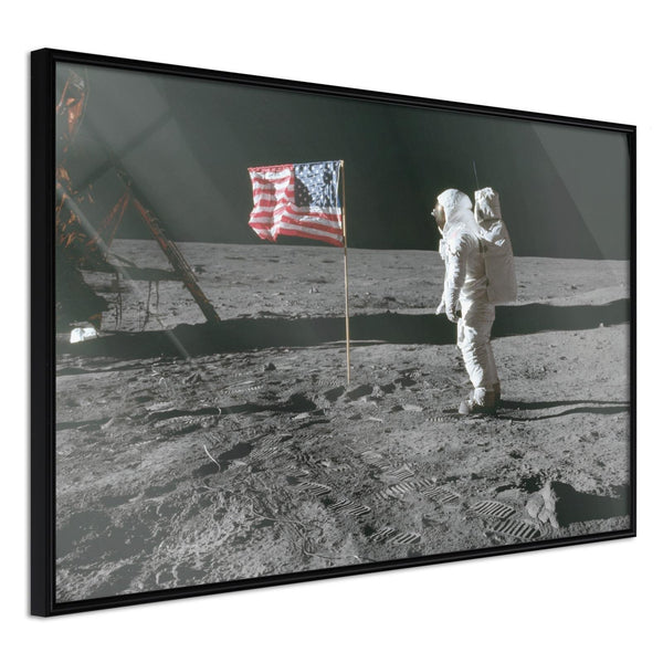 Inramad Poster / Tavla - Flag on the Moon-Poster Inramad-Artgeist-30x20-Svart ram-peaceofhome.se