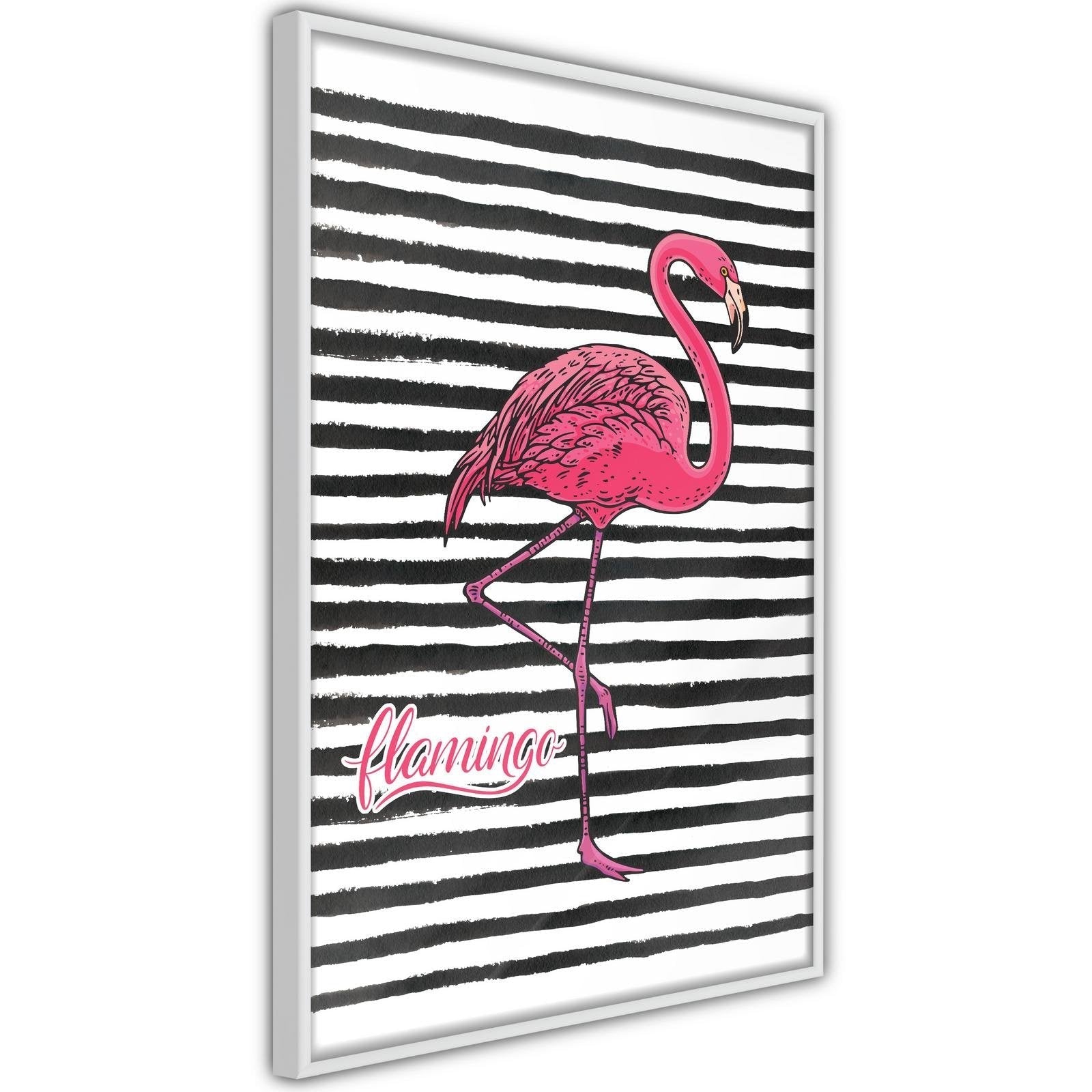 Inramad Poster / Tavla - Flamingo on Striped Background-Poster Inramad-Artgeist-peaceofhome.se
