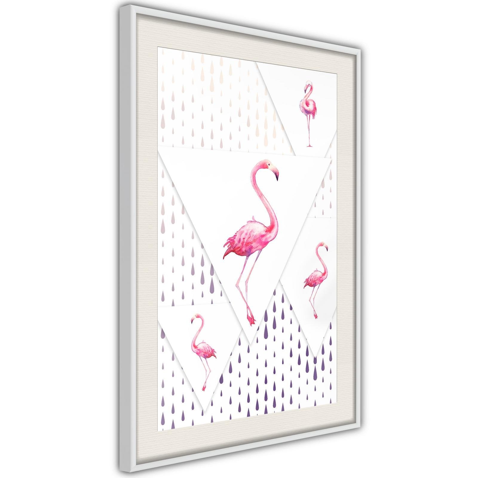 Inramad Poster / Tavla - Flamingos and Triangles-Poster Inramad-Artgeist-peaceofhome.se