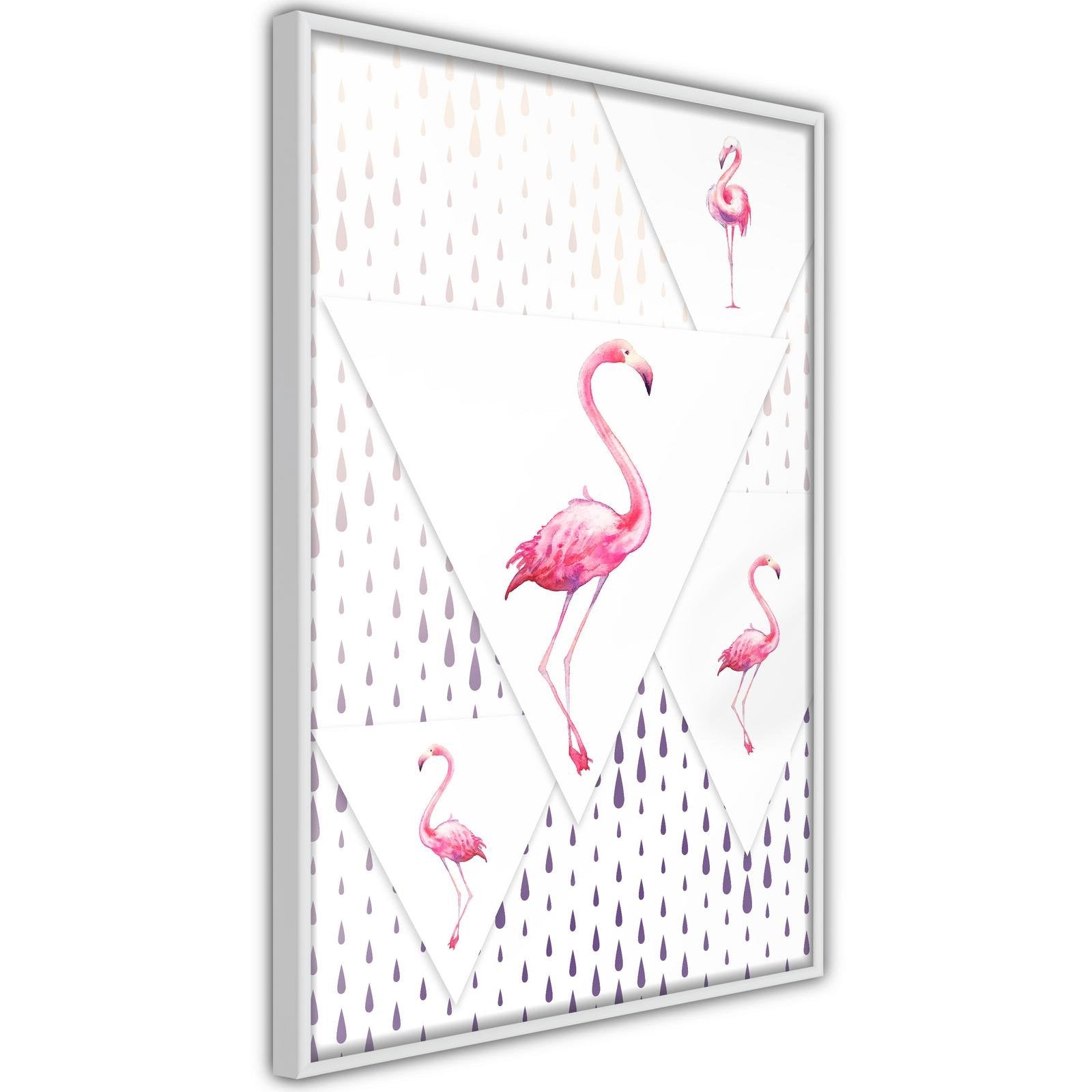 Inramad Poster / Tavla - Flamingos and Triangles-Poster Inramad-Artgeist-peaceofhome.se