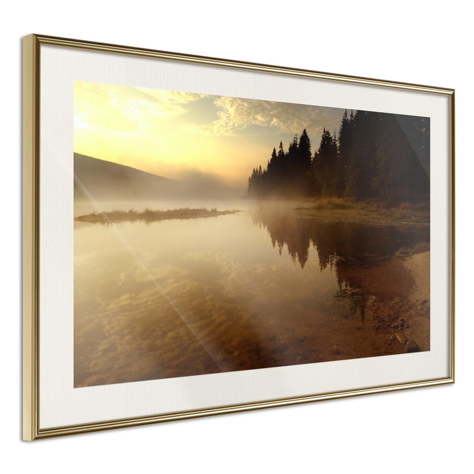 Inramad Poster / Tavla - Fog Over the Water-Poster Inramad-Artgeist-30x20-Guldram med passepartout-peaceofhome.se