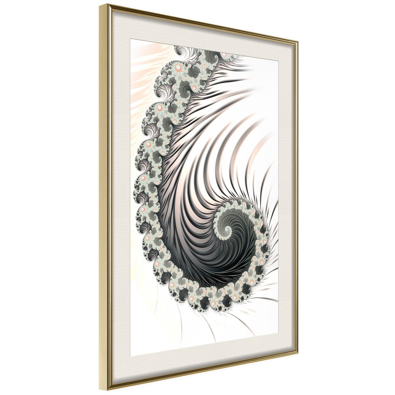 Inramad Poster / Tavla - Fractal Spiral (Positive)-Poster Inramad-Artgeist-30x45-Guldram med passepartout-peaceofhome.se