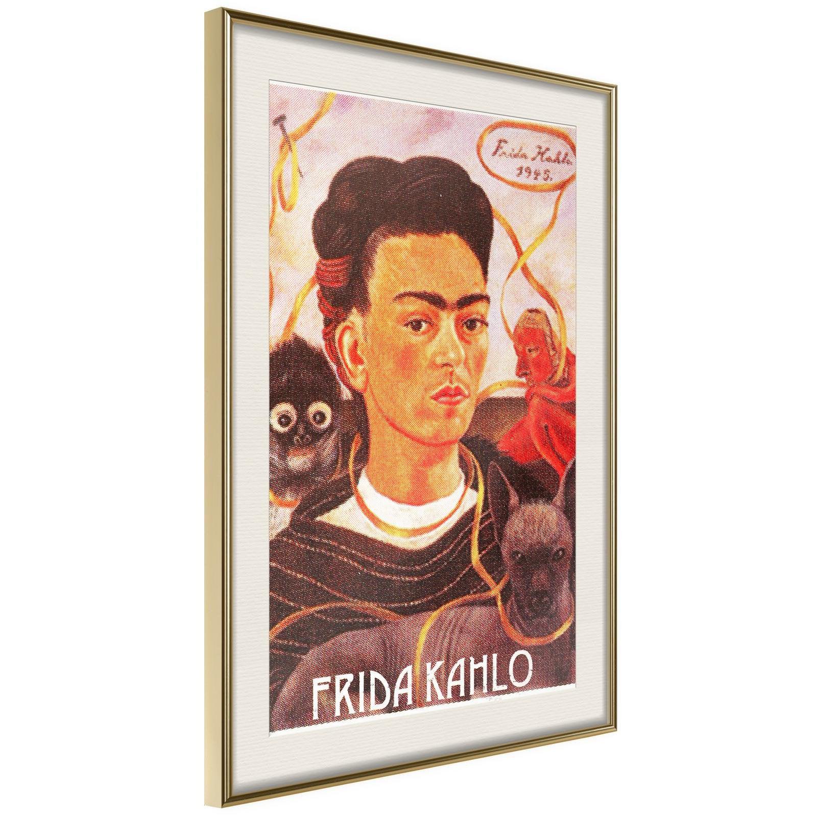 Inramad Poster / Tavla - Frida Khalo – Self-Portrait-Poster Inramad-Artgeist-20x30-Guldram med passepartout-peaceofhome.se