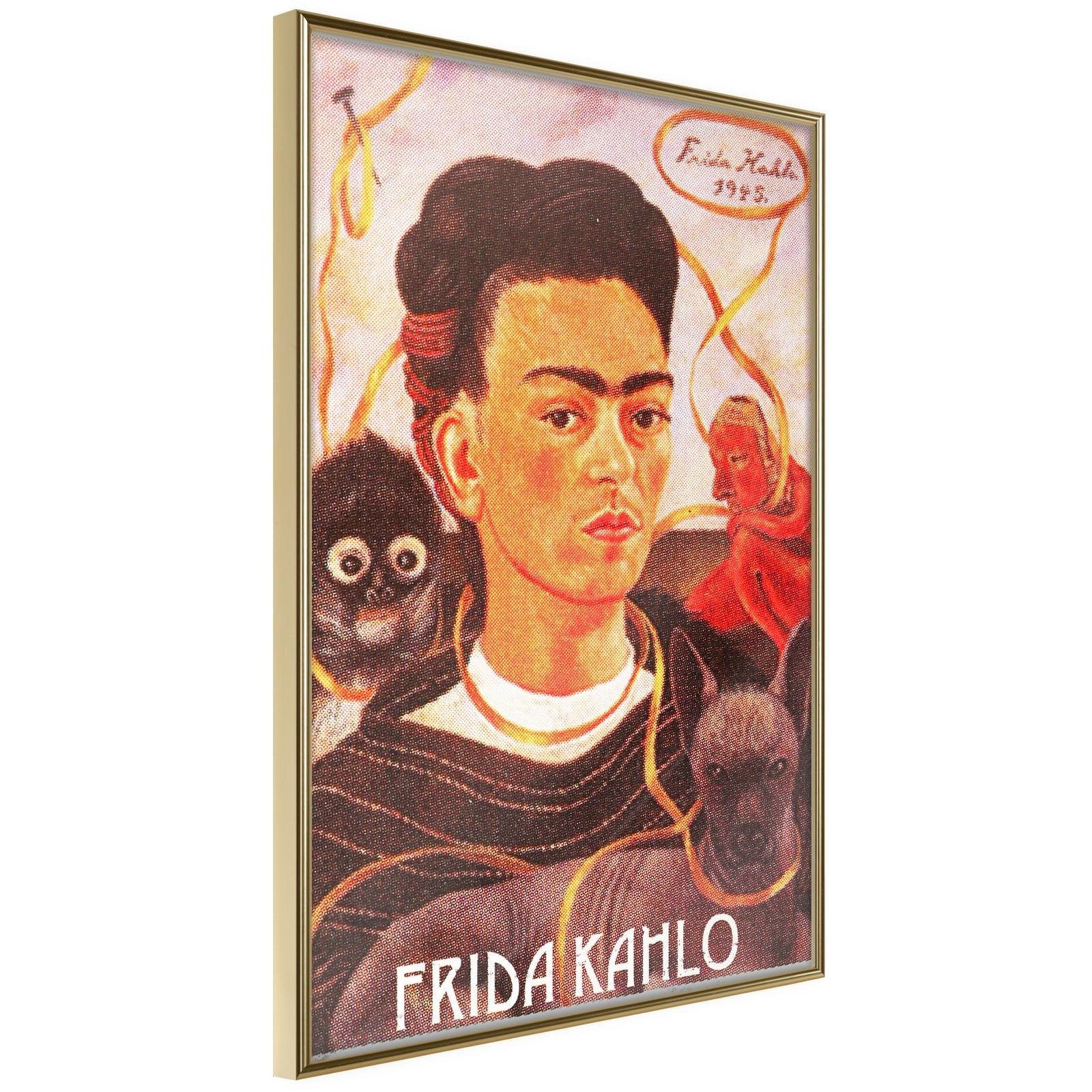Inramad Poster / Tavla - Frida Khalo – Self-Portrait-Poster Inramad-Artgeist-20x30-Guldram-peaceofhome.se