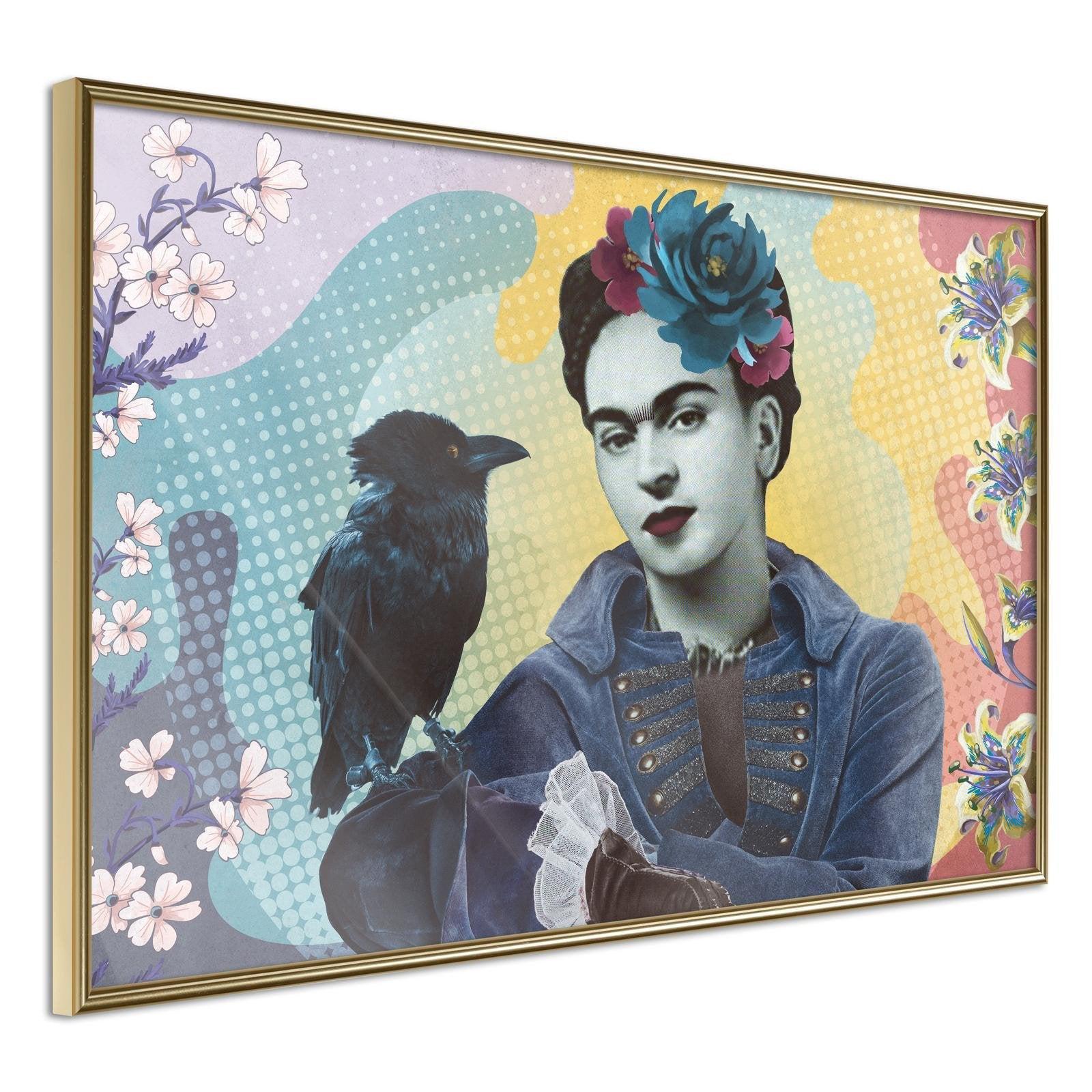 Inramad Poster / Tavla - Frida with a Raven-Poster Inramad-Artgeist-30x20-Guldram-peaceofhome.se