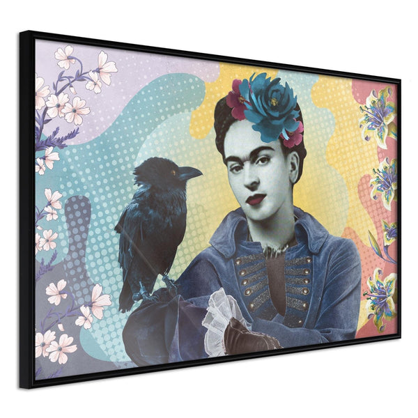 Inramad Poster / Tavla - Frida with a Raven-Poster Inramad-Artgeist-30x20-Svart ram-peaceofhome.se
