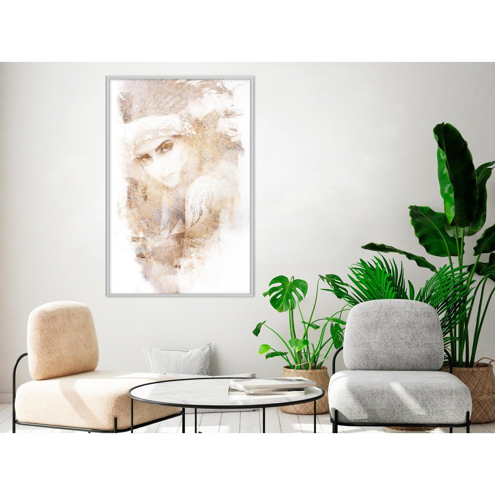 Inramad Poster / Tavla - Mysterious Look (Beige)-Affisch-Artgeist-peaceofhome.se