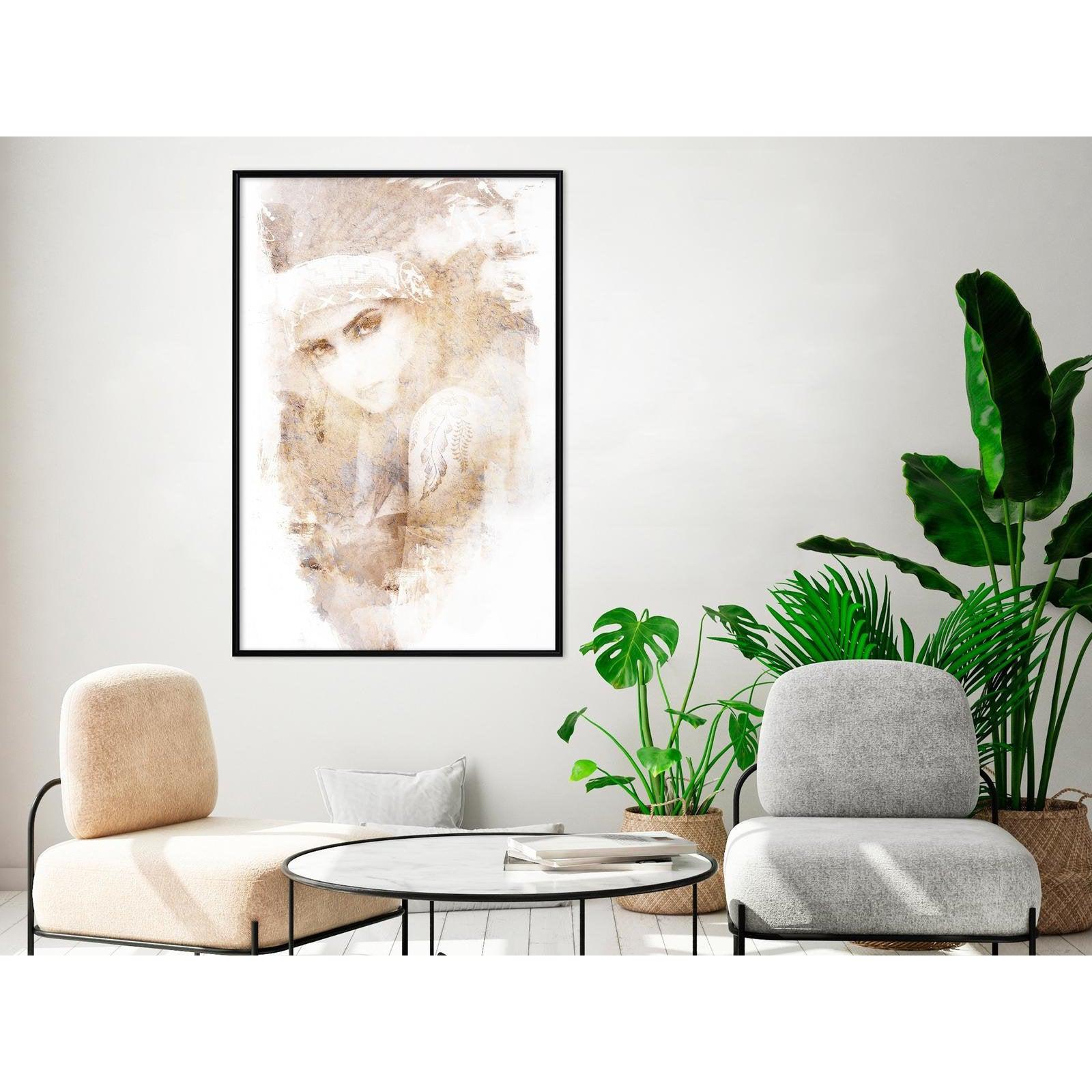 Inramad Poster / Tavla - Mysterious Look (Beige)-Affisch-Artgeist-peaceofhome.se