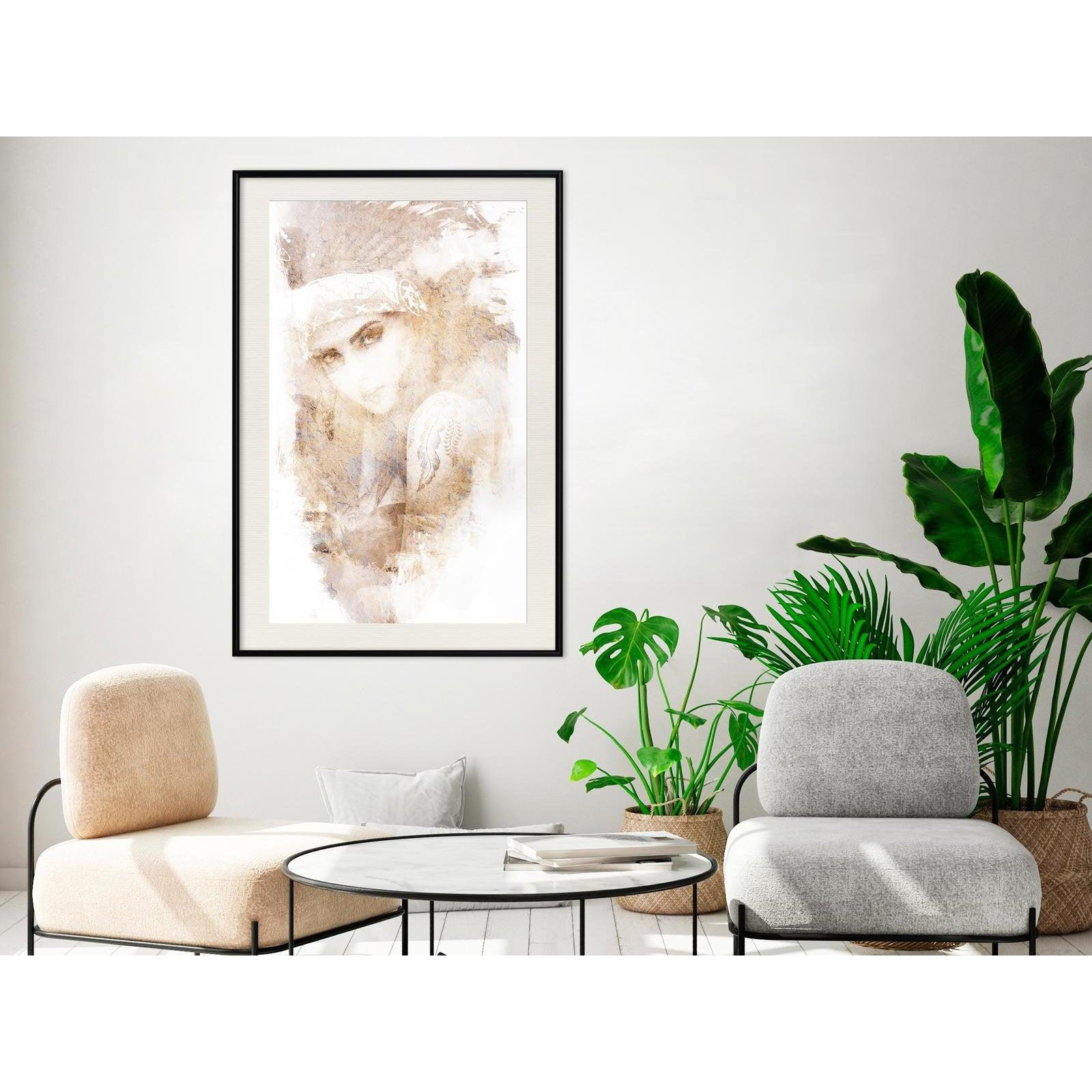 Inramad Poster / Tavla - Mysterious Look (Beige)-Affisch-Artgeist-peaceofhome.se