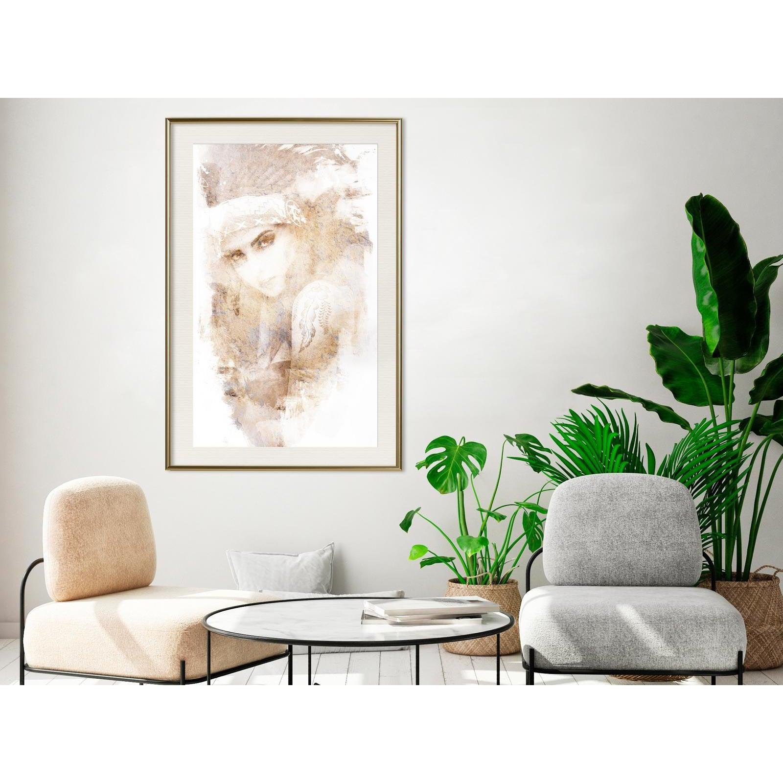 Inramad Poster / Tavla - Mysterious Look (Beige)-Affisch-Artgeist-peaceofhome.se