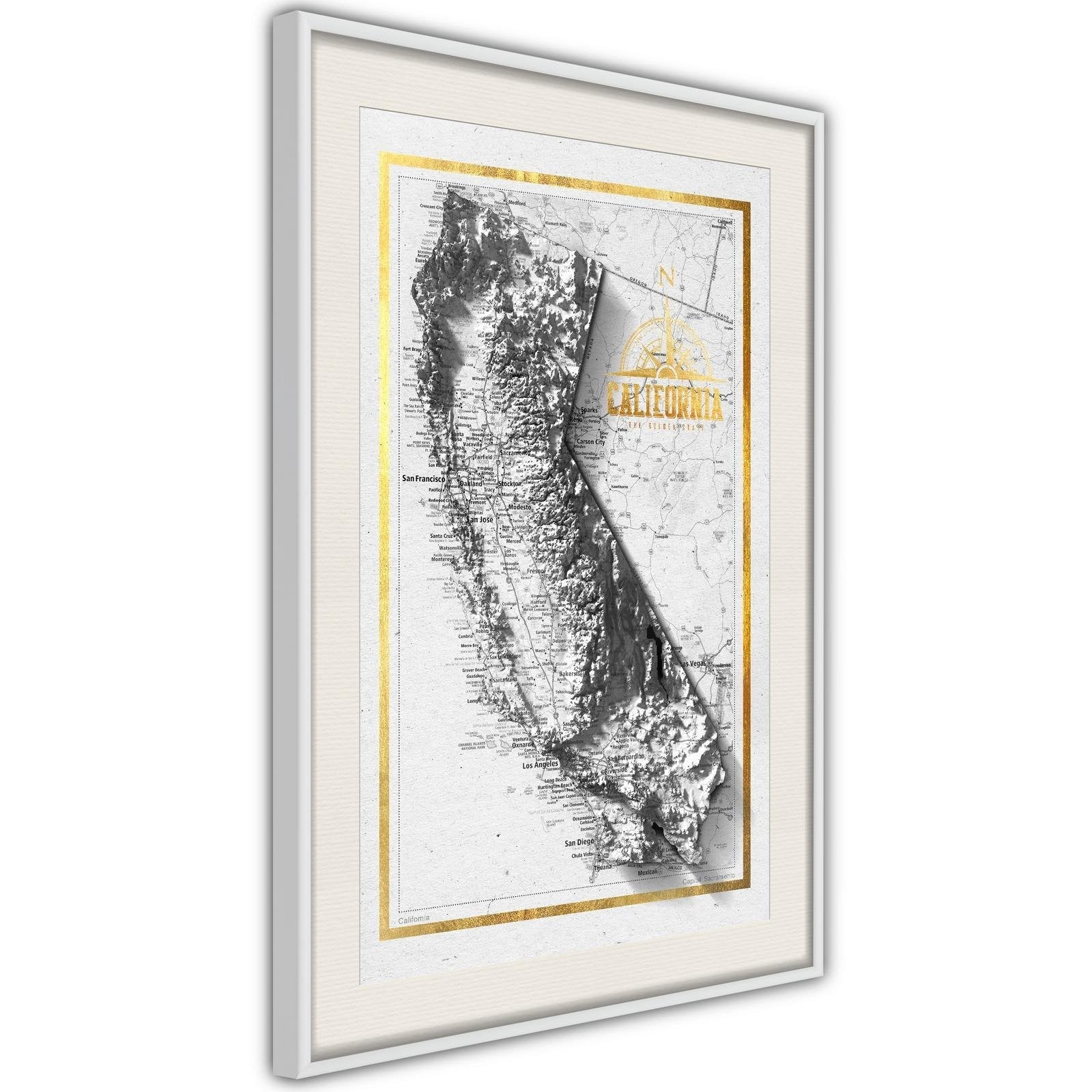 Inramad Poster / Tavla - Raised Relief Map: California-Poster Inramad-Artgeist-peaceofhome.se