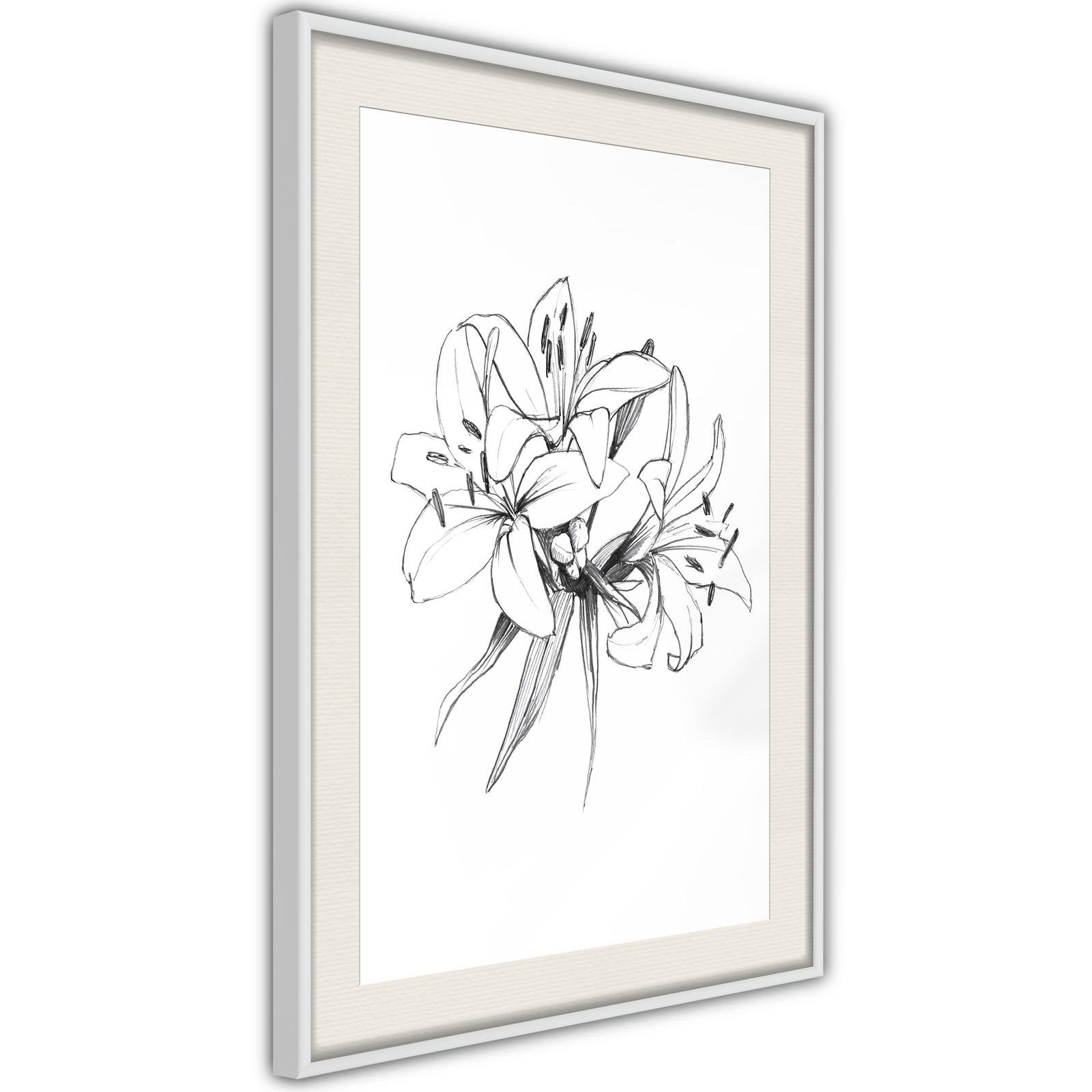 Inramad Poster / Tavla - Sketch of Lillies-Poster Inramad-Artgeist-peaceofhome.se