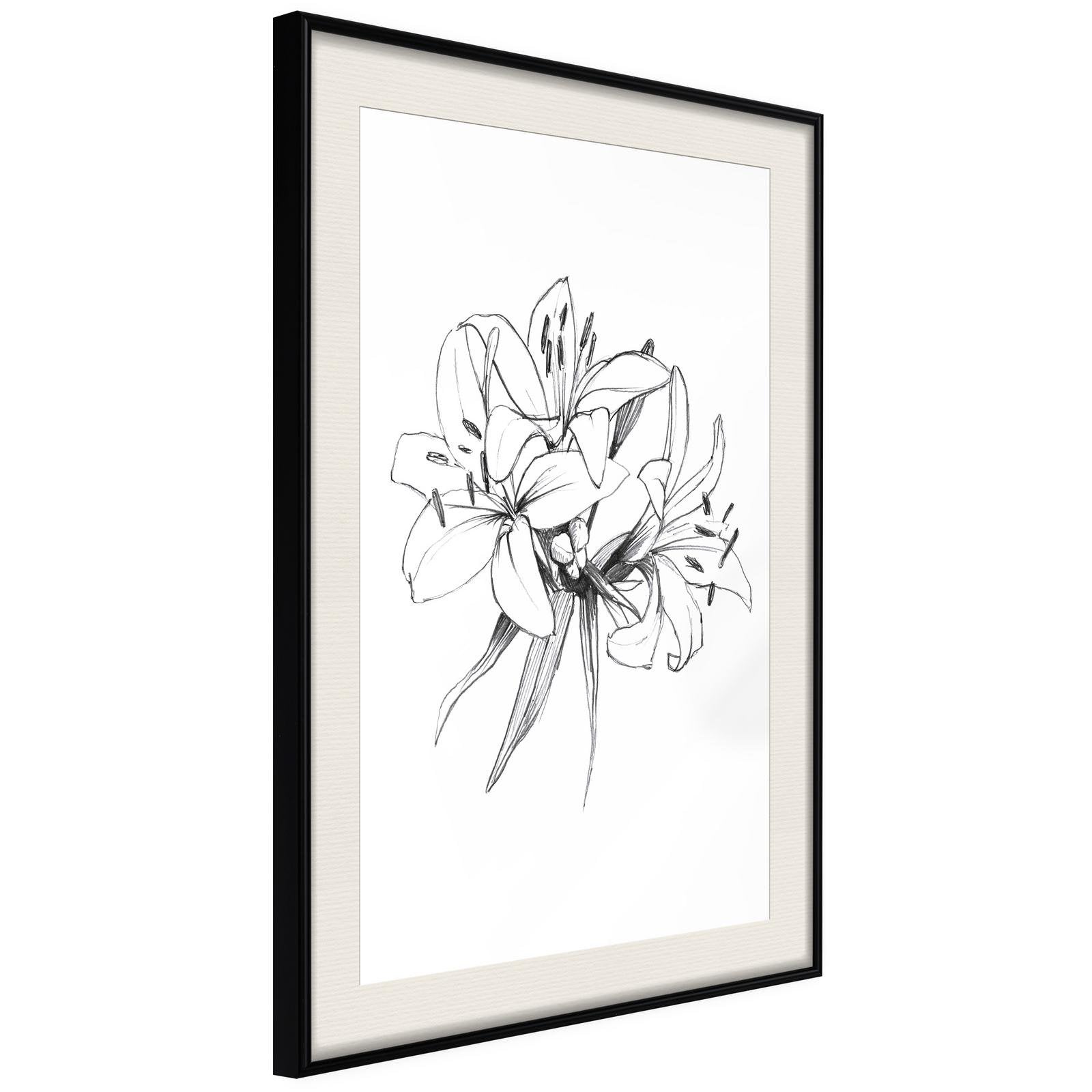 Inramad Poster / Tavla - Sketch of Lillies-Poster Inramad-Artgeist-peaceofhome.se