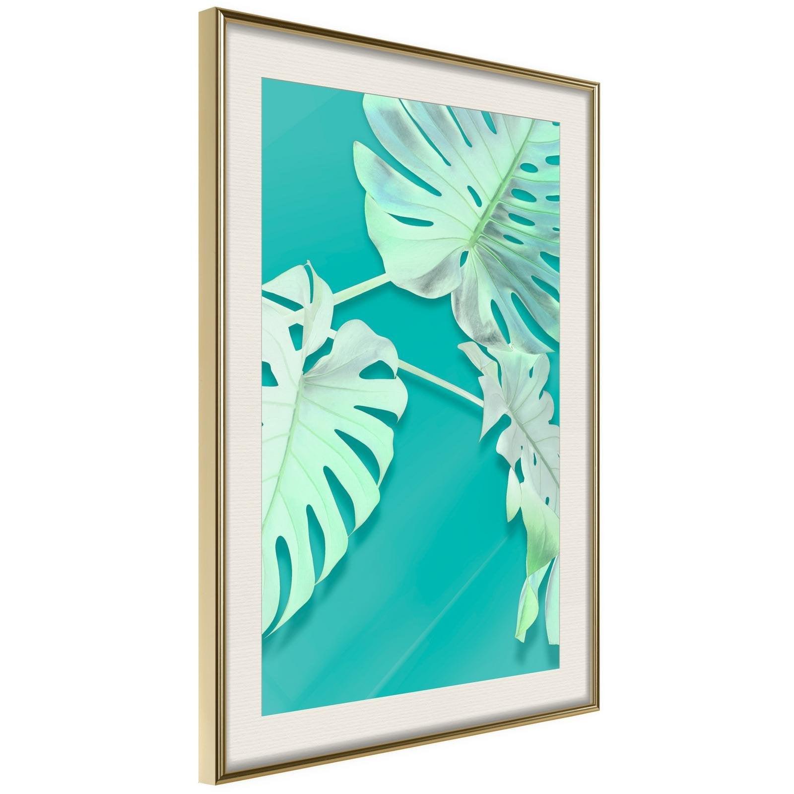 Inramad Poster / Tavla - Teal Monstera-Poster Inramad-Artgeist-peaceofhome.se