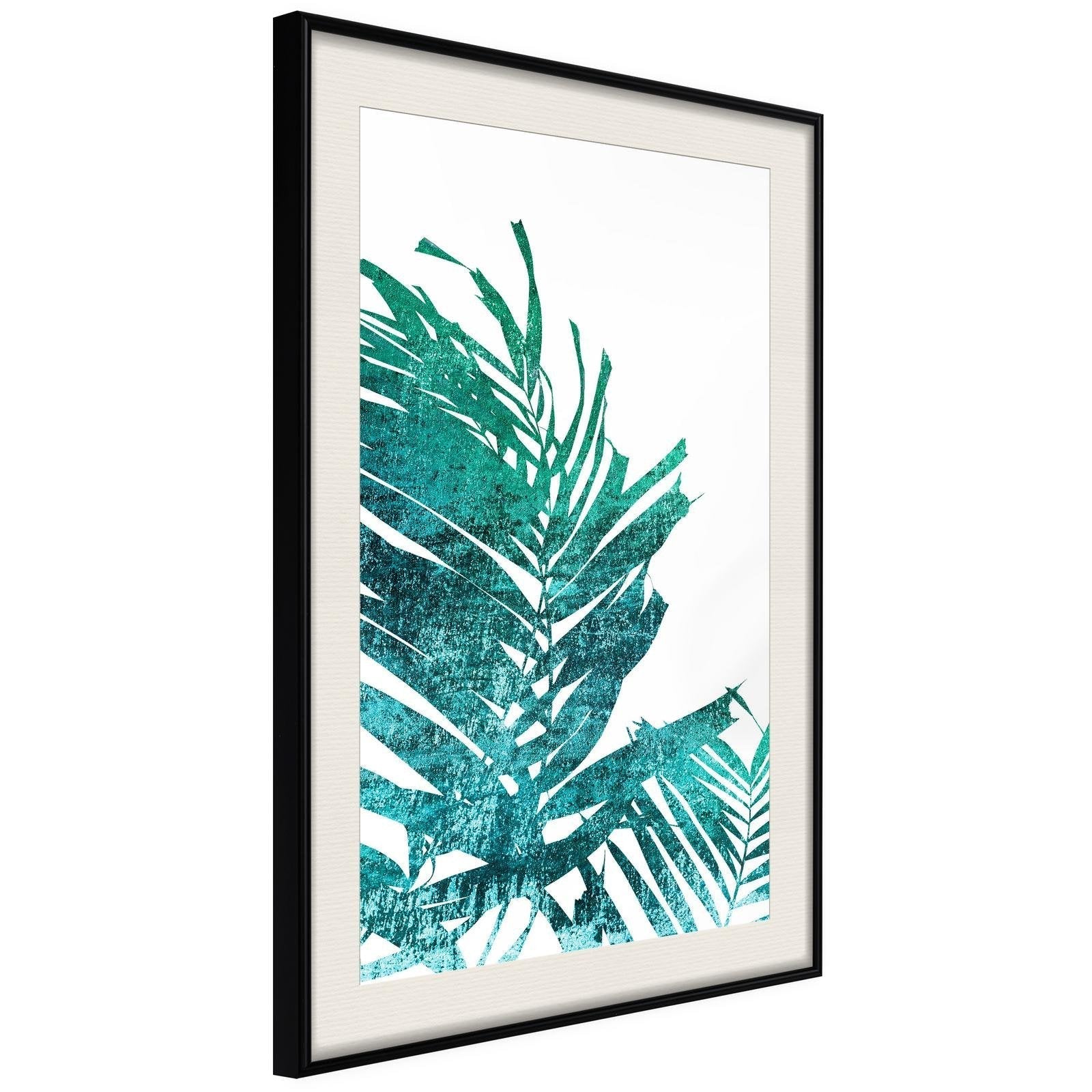 Inramad Poster / Tavla - Teal Palm on White Background-Poster Inramad-Artgeist-peaceofhome.se