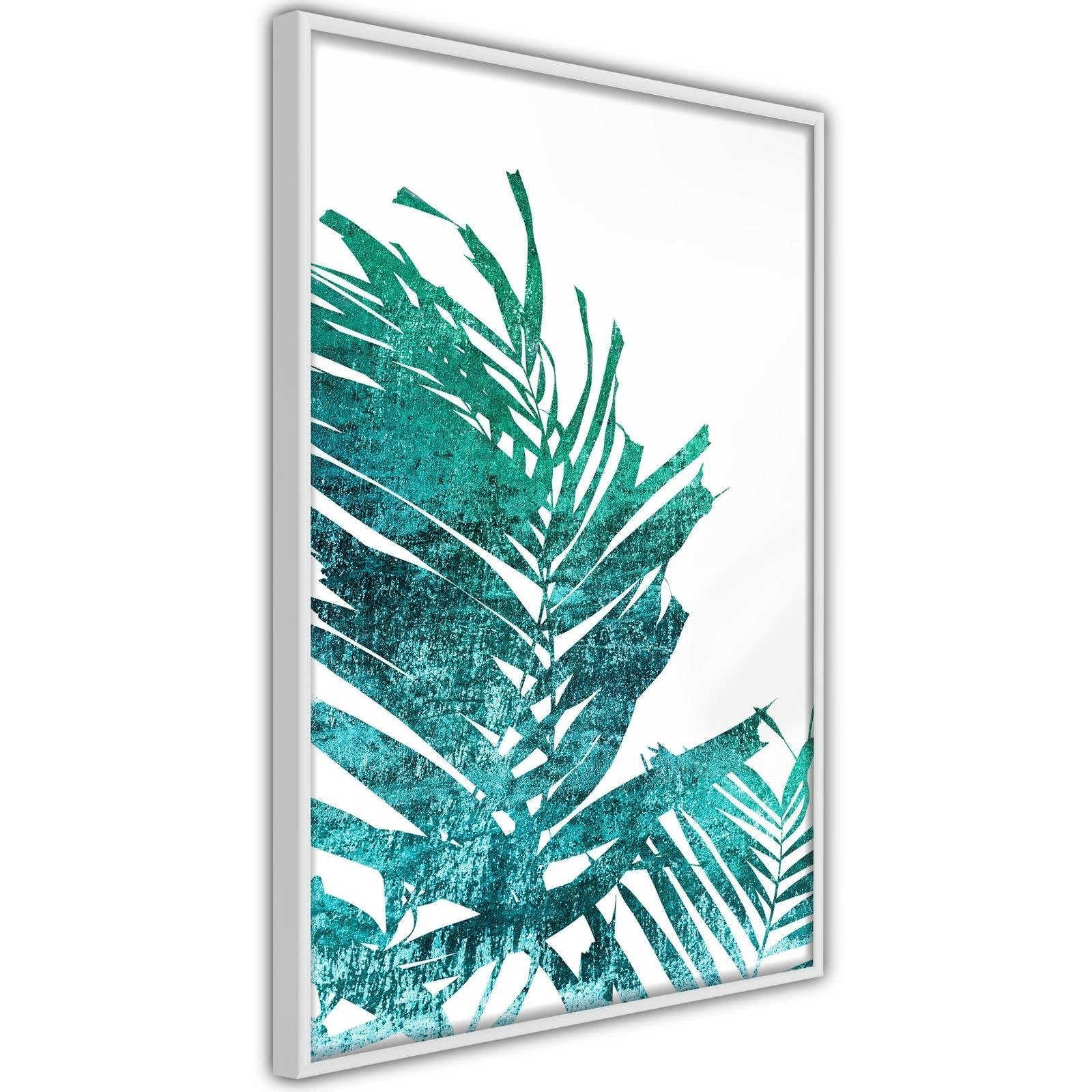 Inramad Poster / Tavla - Teal Palm on White Background-Poster Inramad-Artgeist-peaceofhome.se