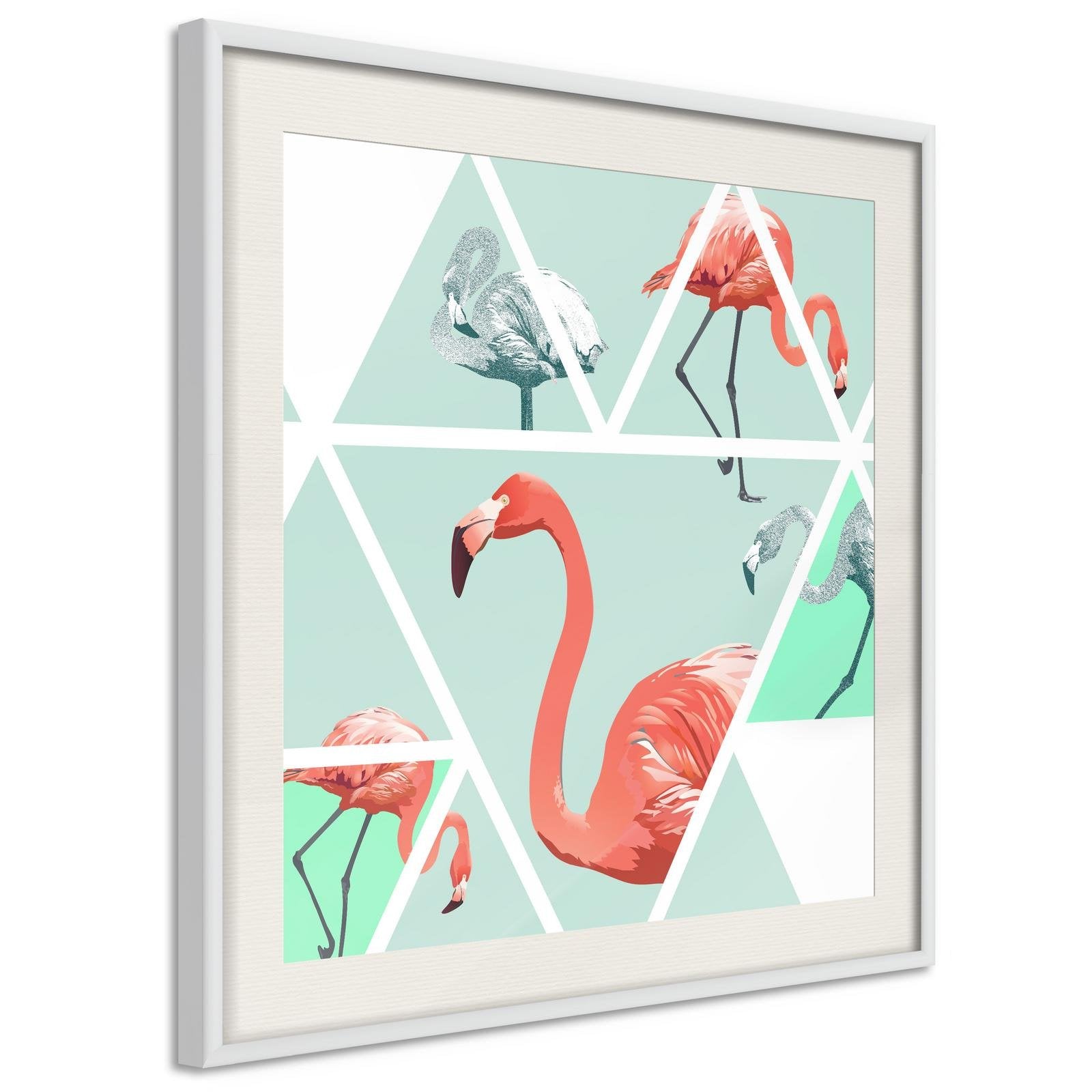 Inramad Poster / Tavla - Tropical Mosaic with Flamingos (Square)-Poster Inramad-Artgeist-peaceofhome.se