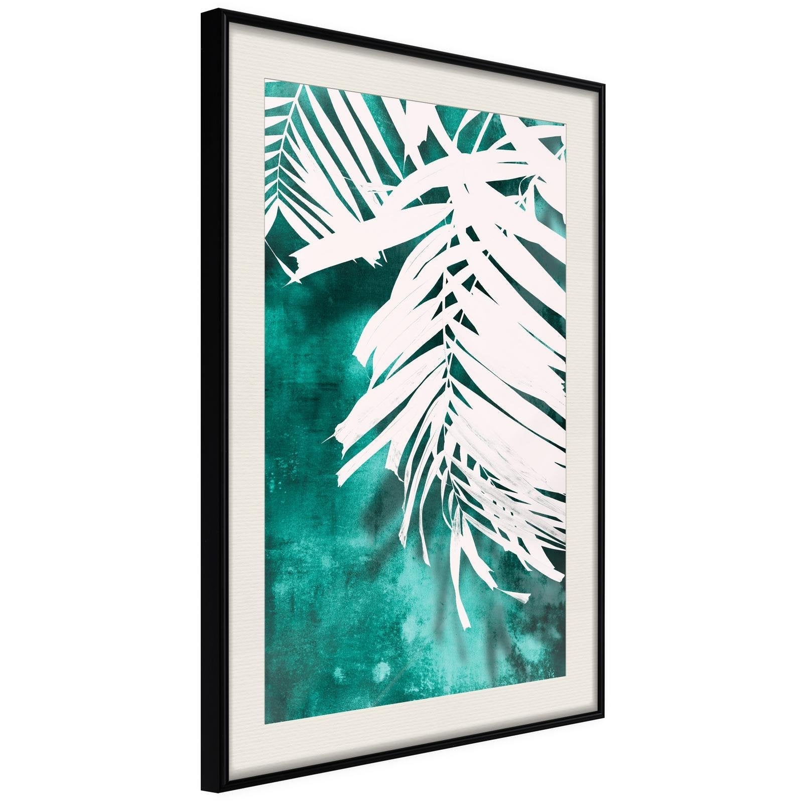 Inramad Poster / Tavla - White Palm on Teal Background-Poster Inramad-Artgeist-peaceofhome.se