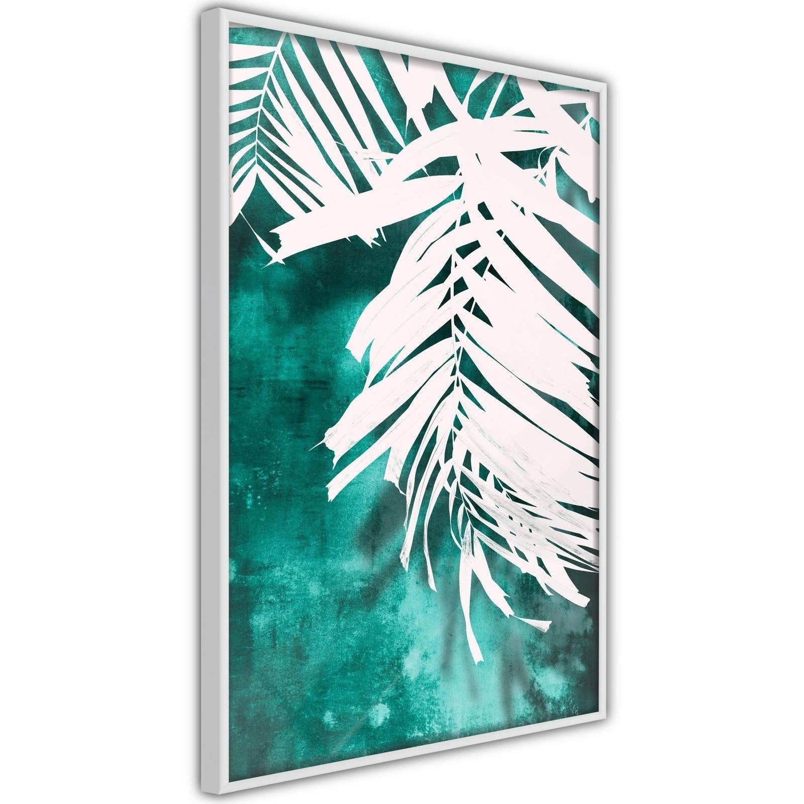 Inramad Poster / Tavla - White Palm on Teal Background-Poster Inramad-Artgeist-peaceofhome.se