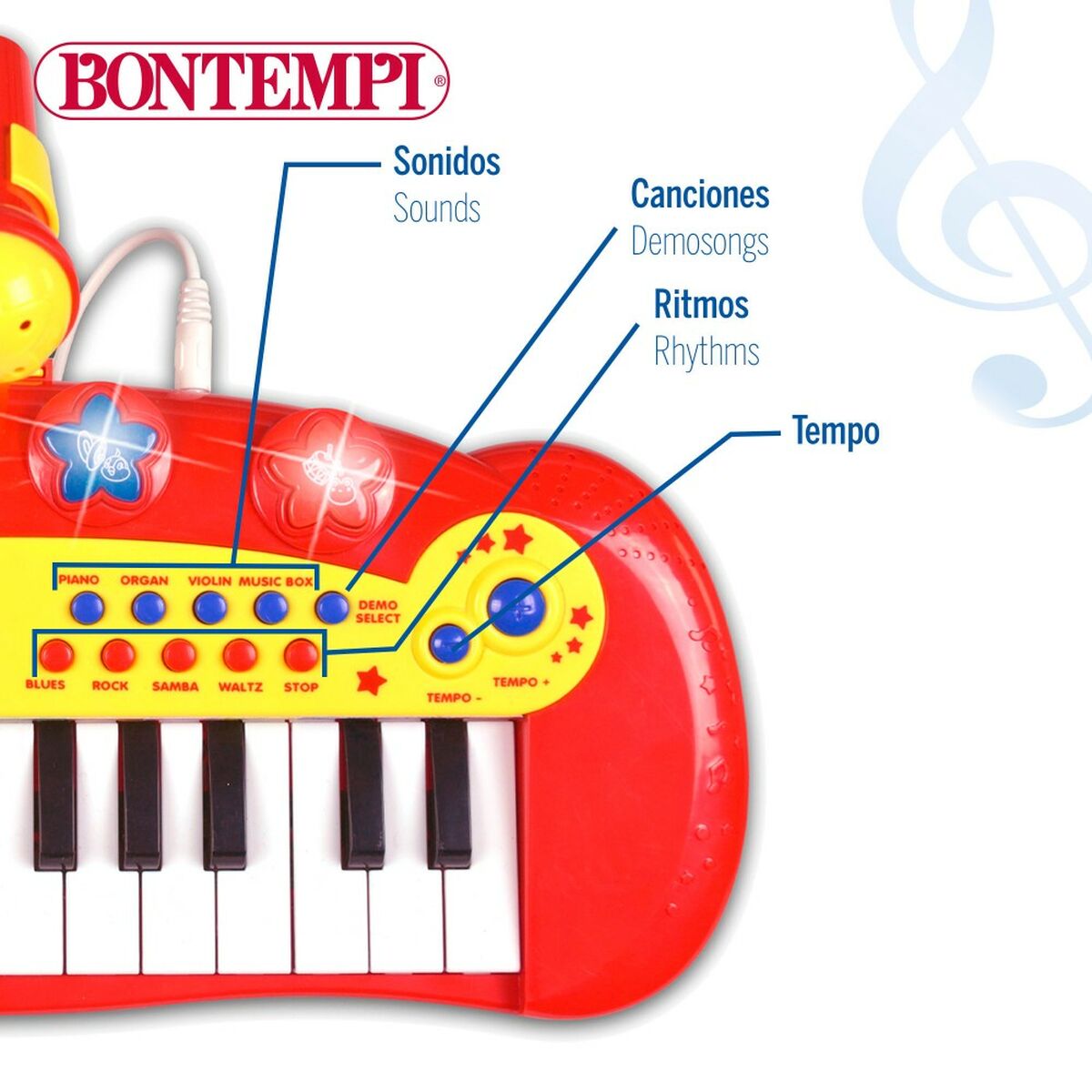 Interaktivt piano för bebisar Bontempi Barn Mikrofon 33 x 13 x 19,5 cm (6 antal)-Leksaker och spel, Barns Musikinstrument-Bontempi-peaceofhome.se