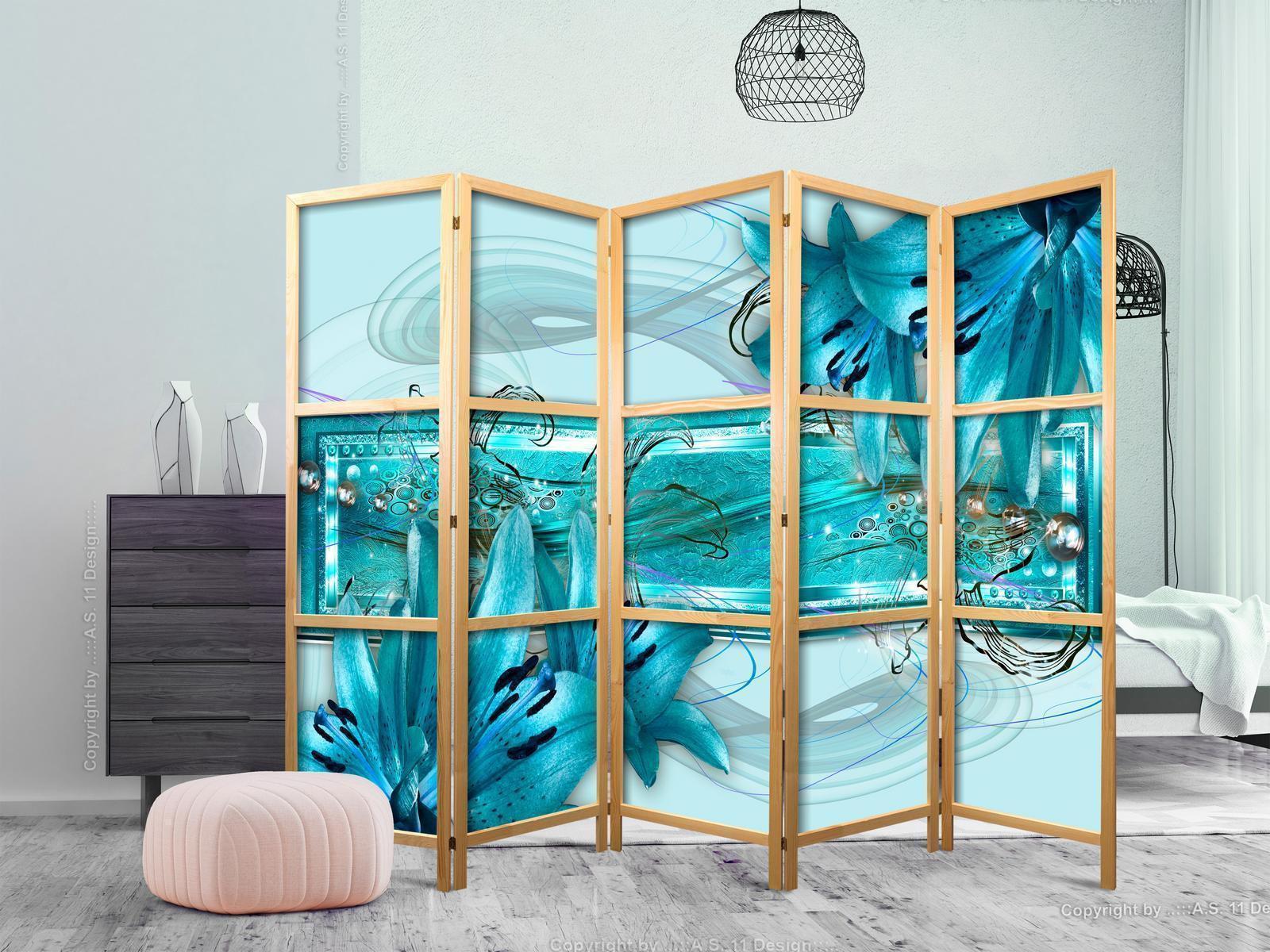 Japansk rumsavdelare - Lilies in Pale Blue II-Japanska rumsavdelare-Artgeist-peaceofhome.se