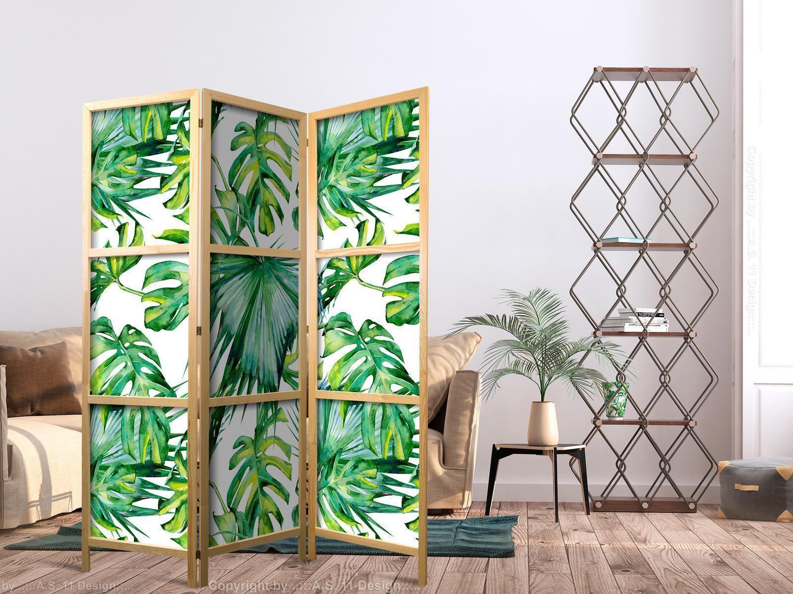 Japansk rumsavdelare - Monstera and Palm Leaves I-Japanska rumsavdelare-Artgeist-peaceofhome.se