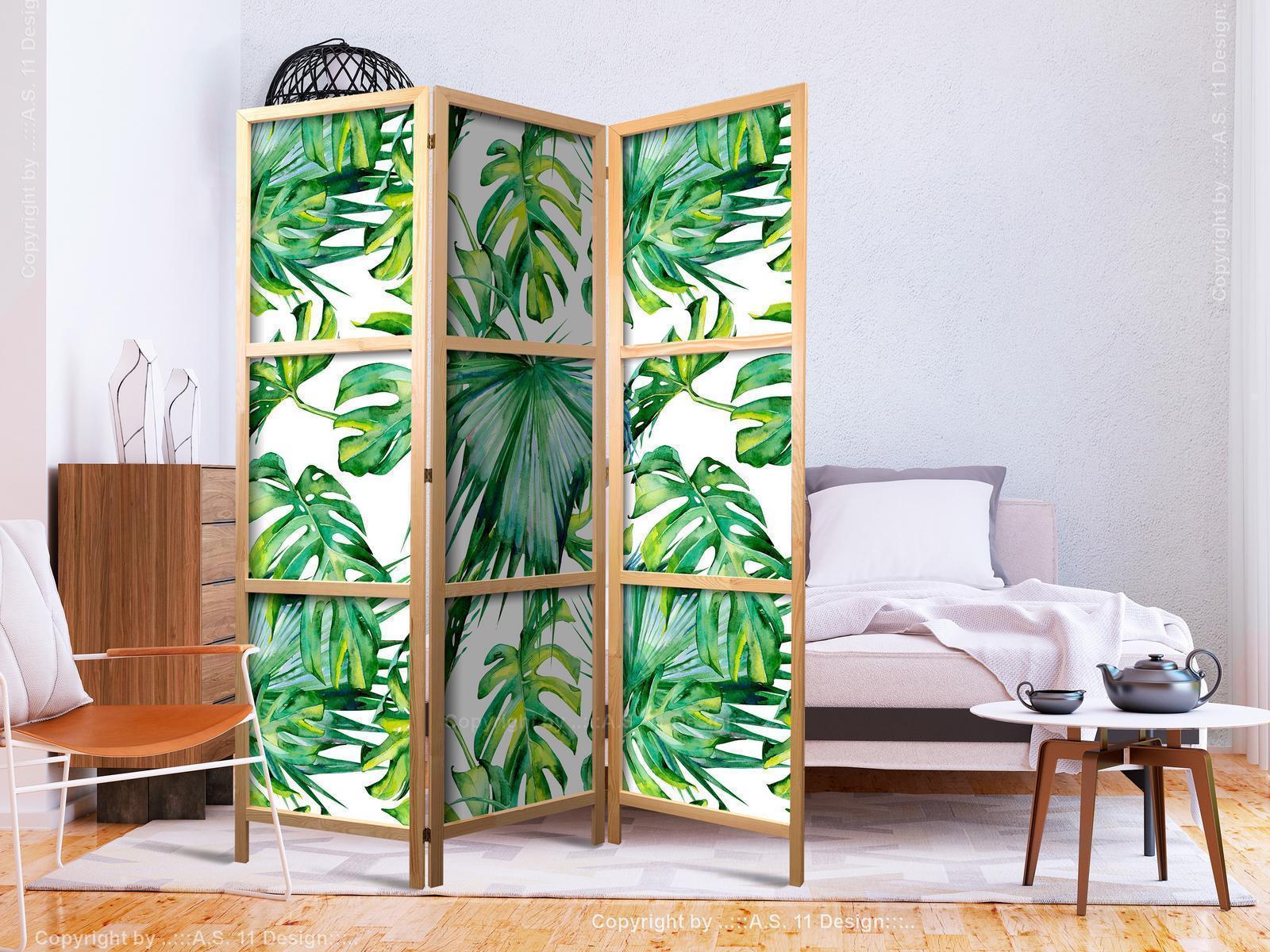 Japansk rumsavdelare - Monstera and Palm Leaves I-Japanska rumsavdelare-Artgeist-peaceofhome.se