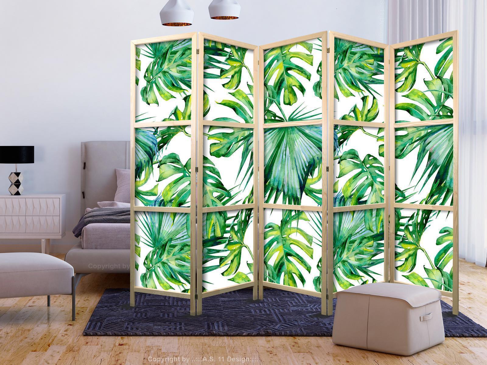 Japansk rumsavdelare - Monstera and Palm Leaves II-Japanska rumsavdelare-Artgeist-peaceofhome.se