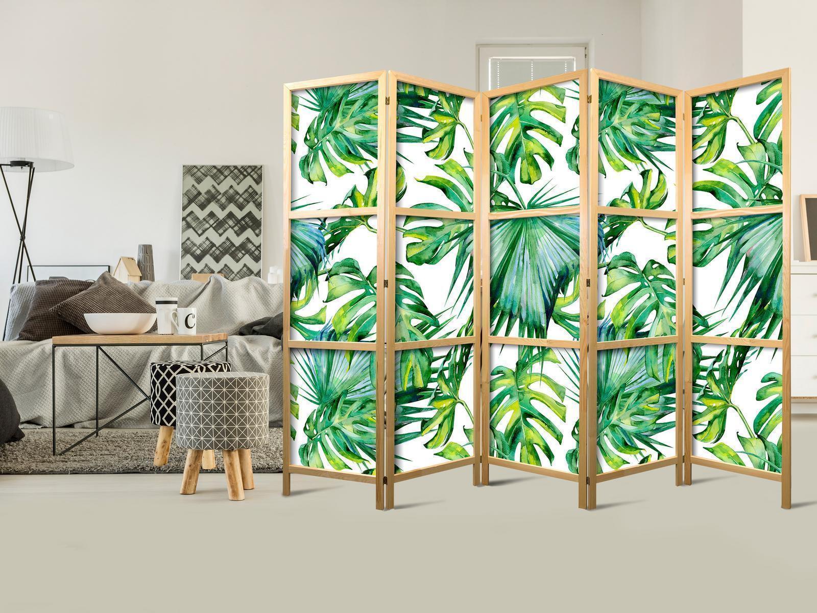 Japansk rumsavdelare - Monstera and Palm Leaves II-Japanska rumsavdelare-Artgeist-peaceofhome.se