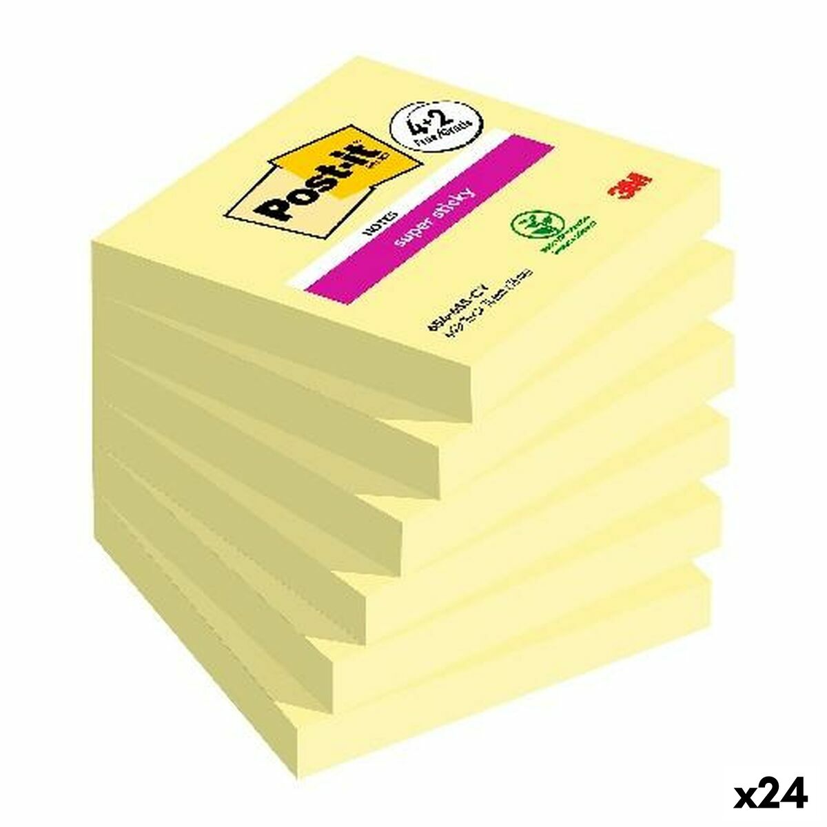 Klisterlappar Post-it Super Sticky Gul 76 x 76 mm 6 Delar (24 antal)-Kontor och Kontorsmaterial, Pappersprodukter för kontoret-Post-it-peaceofhome.se