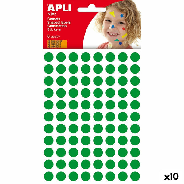 Klistermärken Apli Kids Gomets Grön Rund (10 antal)-Leksaker och spel, Kreativa aktiviteter-Apli-peaceofhome.se