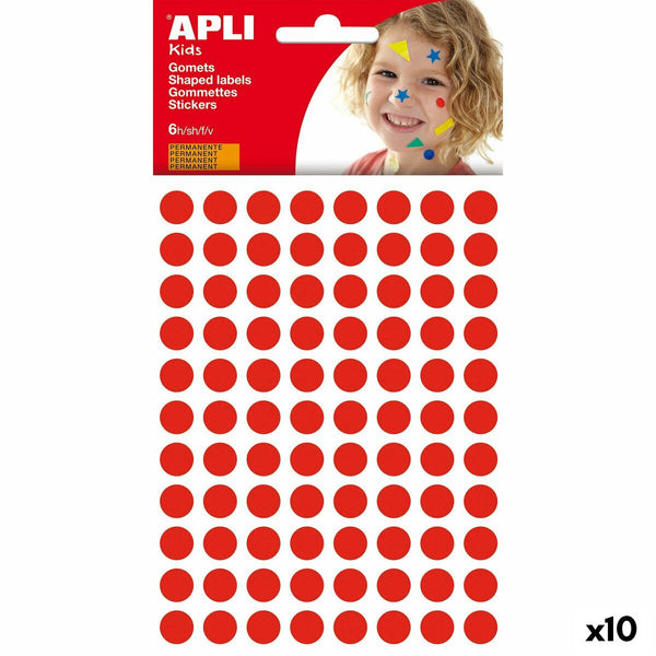 Klistermärken Apli Kids Gomets Röd Rund (1 Delar) (10 antal)-Leksaker och spel, Kreativa aktiviteter-Apli-peaceofhome.se