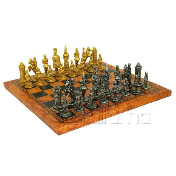 Komplett schackset 055 Metal chess men + leatherette chess board 26x26 cm-Schack-Klevrings Sverige-peaceofhome.se