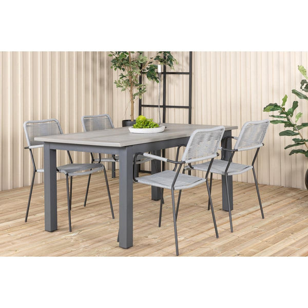 LINDOS ALBANY Matbord 160/240x100 cm + 4 stolar - Grå | Utemöbler-Matgrupp Utomhus-Venture Home-peaceofhome.se