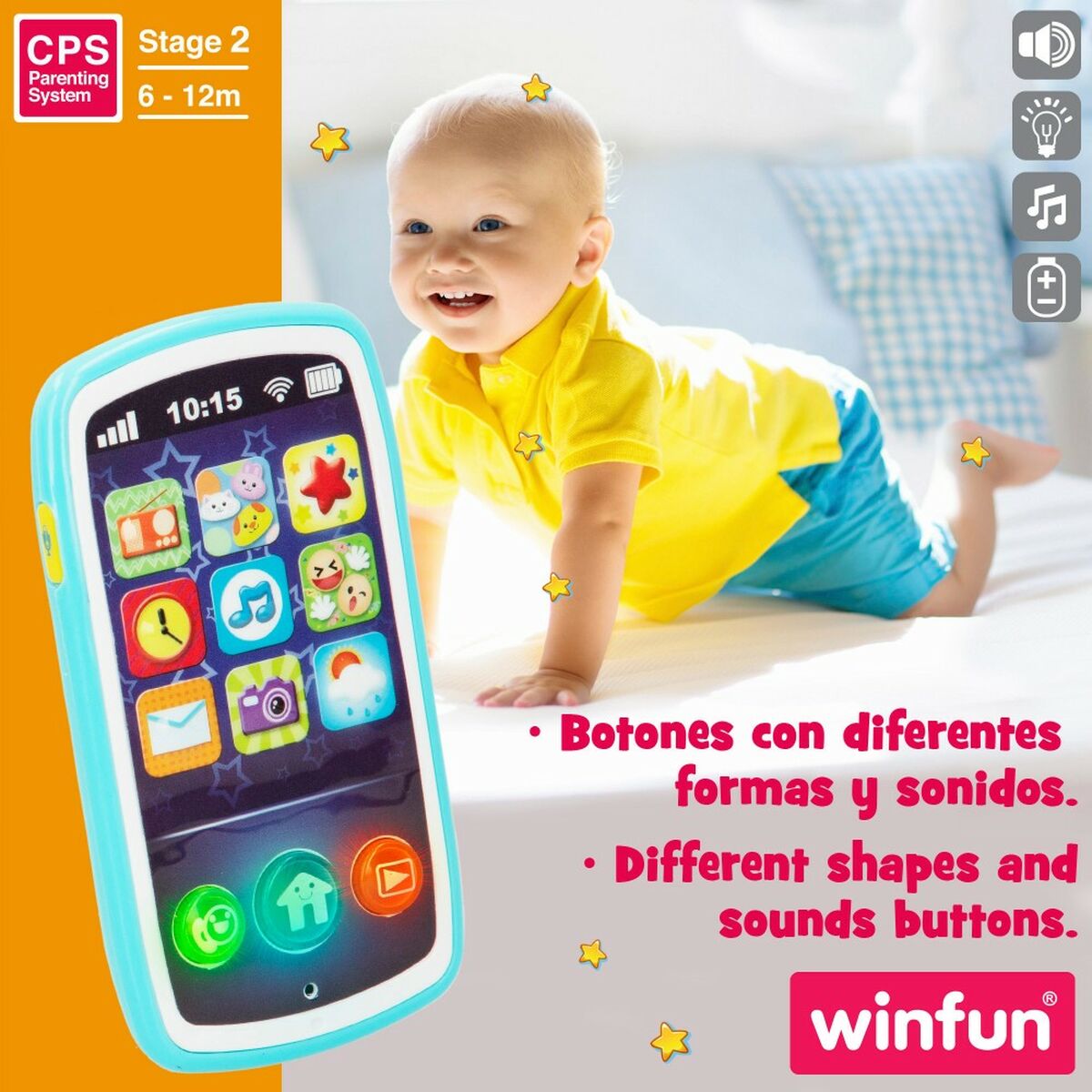 Leksakstelefon Winfun 7,5 x 14 x 2 cm (6 antal)-Bebis, Leksaker för småbarn-Winfun-peaceofhome.se