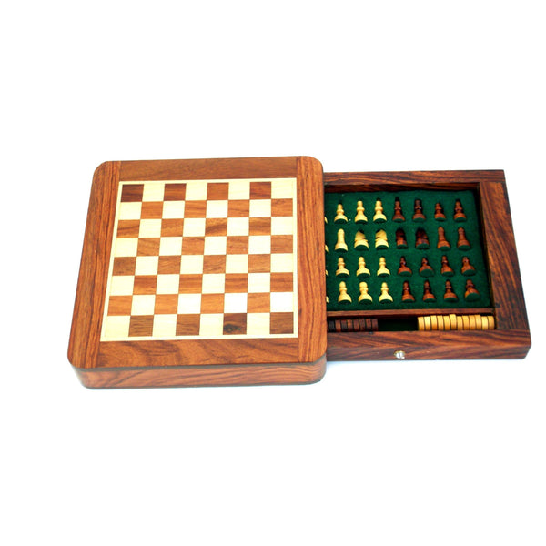 Magnetiskt trä schackspel med låda, Reseschack, 2 spel i ett (14x14x3cm, kungen 2 cm)-Schack-Klevrings Sverige-peaceofhome.se