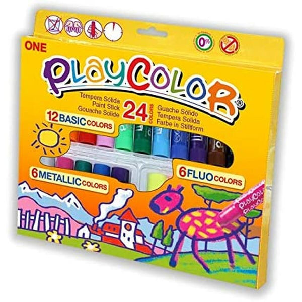 Målarset Playcolor Basic Metallic Fluor Multicolour 24 Delar-Kontor och Kontorsmaterial, konst och hantverk-Playcolor-peaceofhome.se