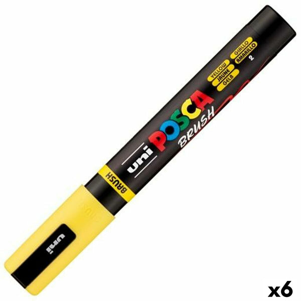 Markör BRUSH POSCA PC-5BR Gul (6 antal)-Kontor och Kontorsmaterial, konst och hantverk-POSCA-peaceofhome.se