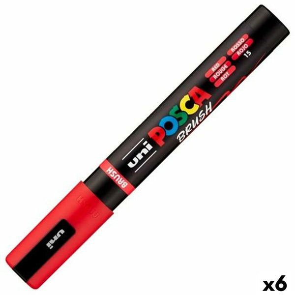 Markör BRUSH POSCA PC-5BR Röd (6 antal)-Kontor och Kontorsmaterial, konst och hantverk-POSCA-peaceofhome.se