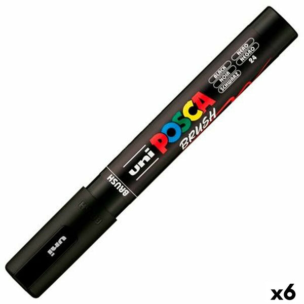 Markör BRUSH POSCA PC-5BR Svart (6 antal)-Kontor och Kontorsmaterial, konst och hantverk-POSCA-peaceofhome.se