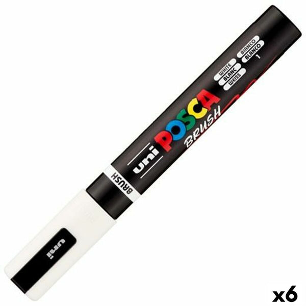Markör BRUSH POSCA PC-5BR Vit (6 antal)-Kontor och Kontorsmaterial, konst och hantverk-POSCA-peaceofhome.se