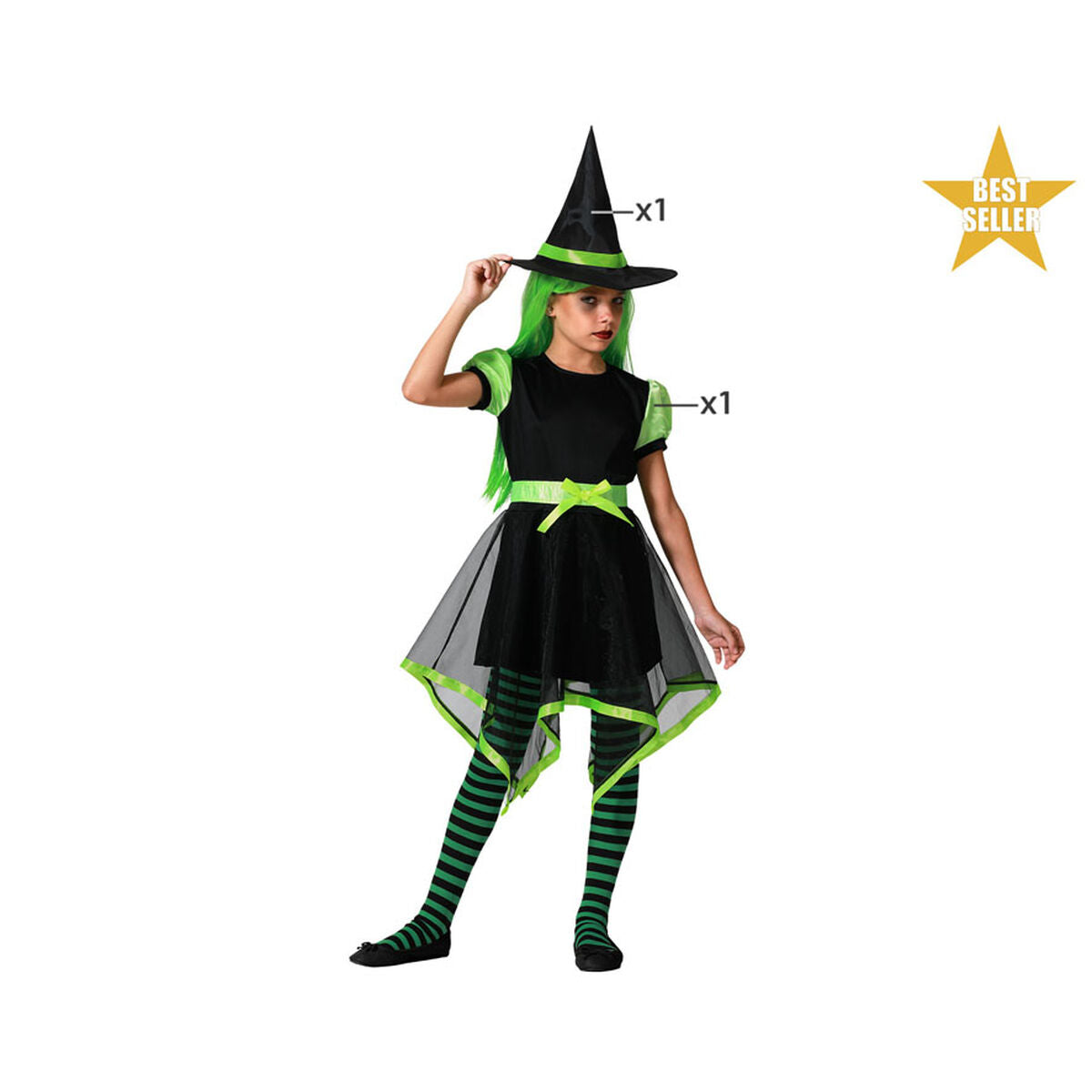 Maskeraddräkt för barn Grön Häxa-Leksaker och spel, Fancy klänning och accessoarer-BigBuy Carnival-peaceofhome.se