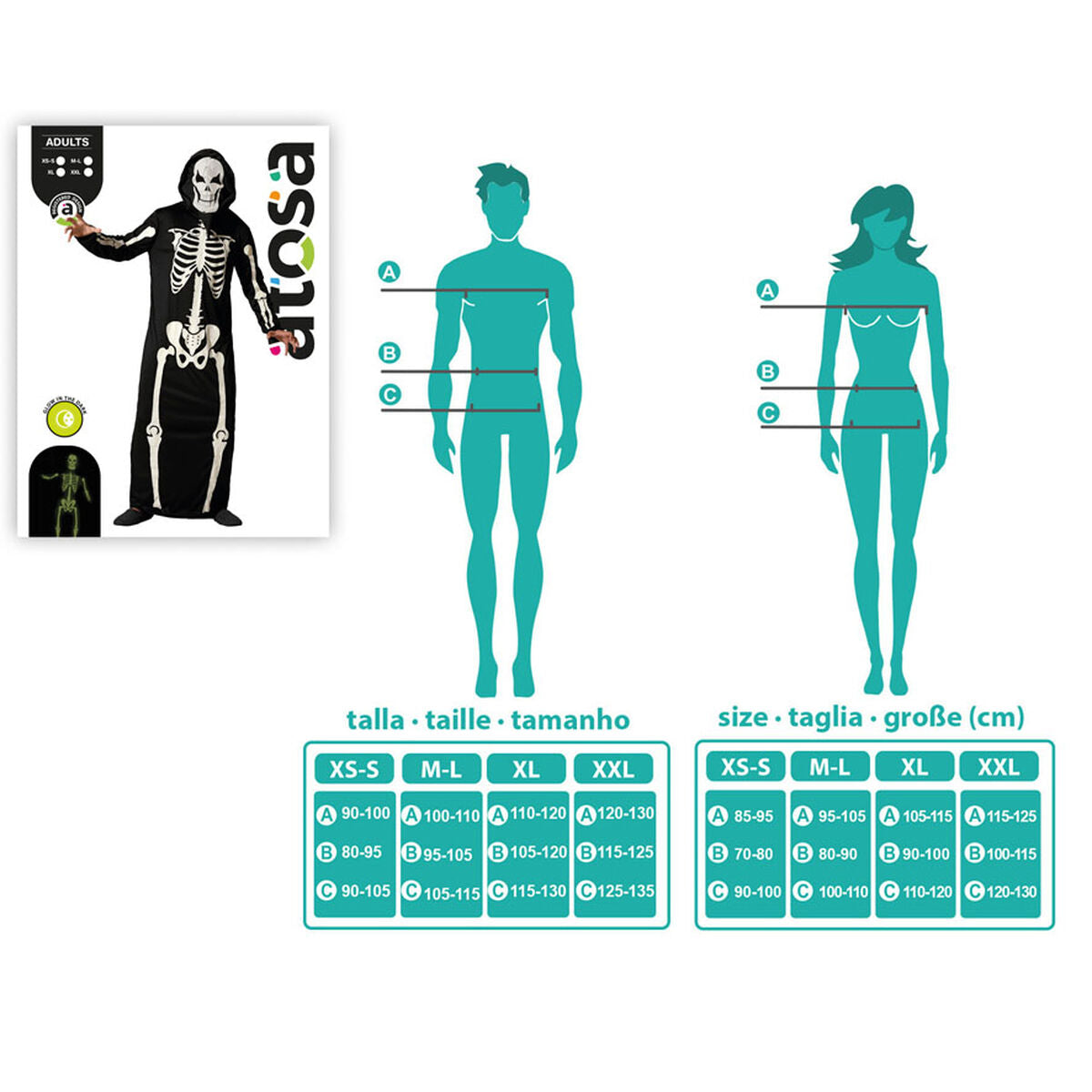 Maskeraddräkt vuxna Skelett Halloween-Leksaker och spel, Fancy klänning och accessoarer-BigBuy Carnival-peaceofhome.se
