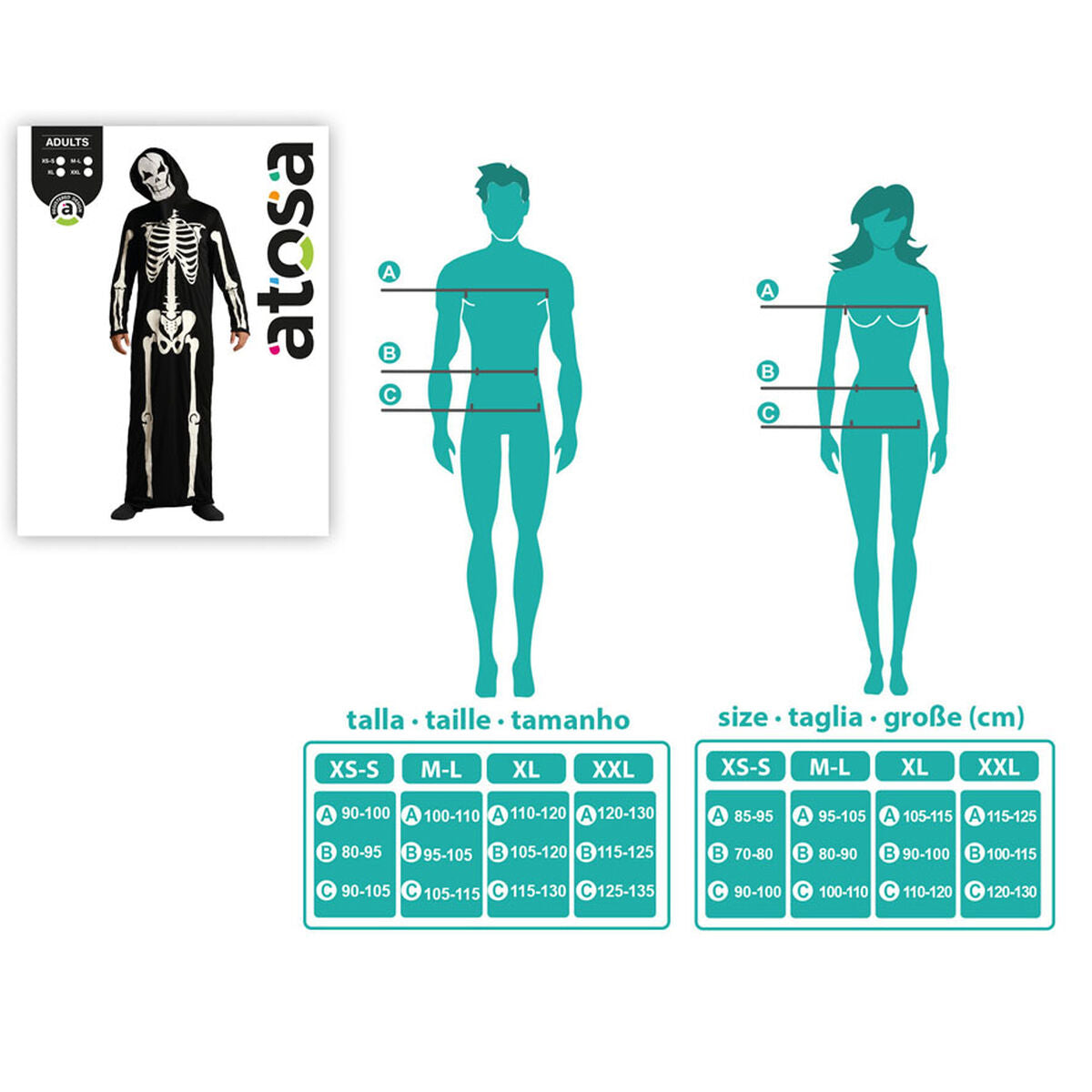 Maskeraddräkt vuxna Skelett Halloween-Leksaker och spel, Fancy klänning och accessoarer-BigBuy Carnival-peaceofhome.se