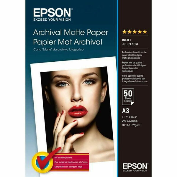 Matt fotografiskt papper Epson C13S041344 A3 50 Blad (1 antal)-Kontor och Kontorsmaterial, Pappersprodukter för kontoret-Epson-peaceofhome.se