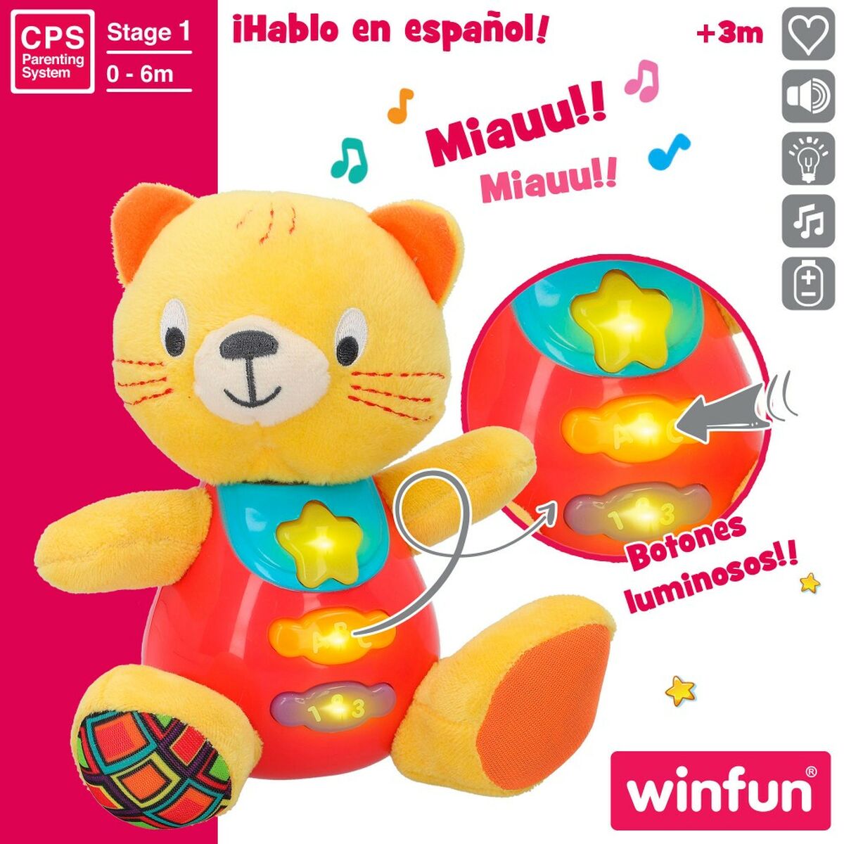 Mjukdjur med ljud Winfun Katt 16 x 17,5 x 10,5 cm (6 antal)-Leksaker och spel, Mjuka leksaker-Winfun-peaceofhome.se