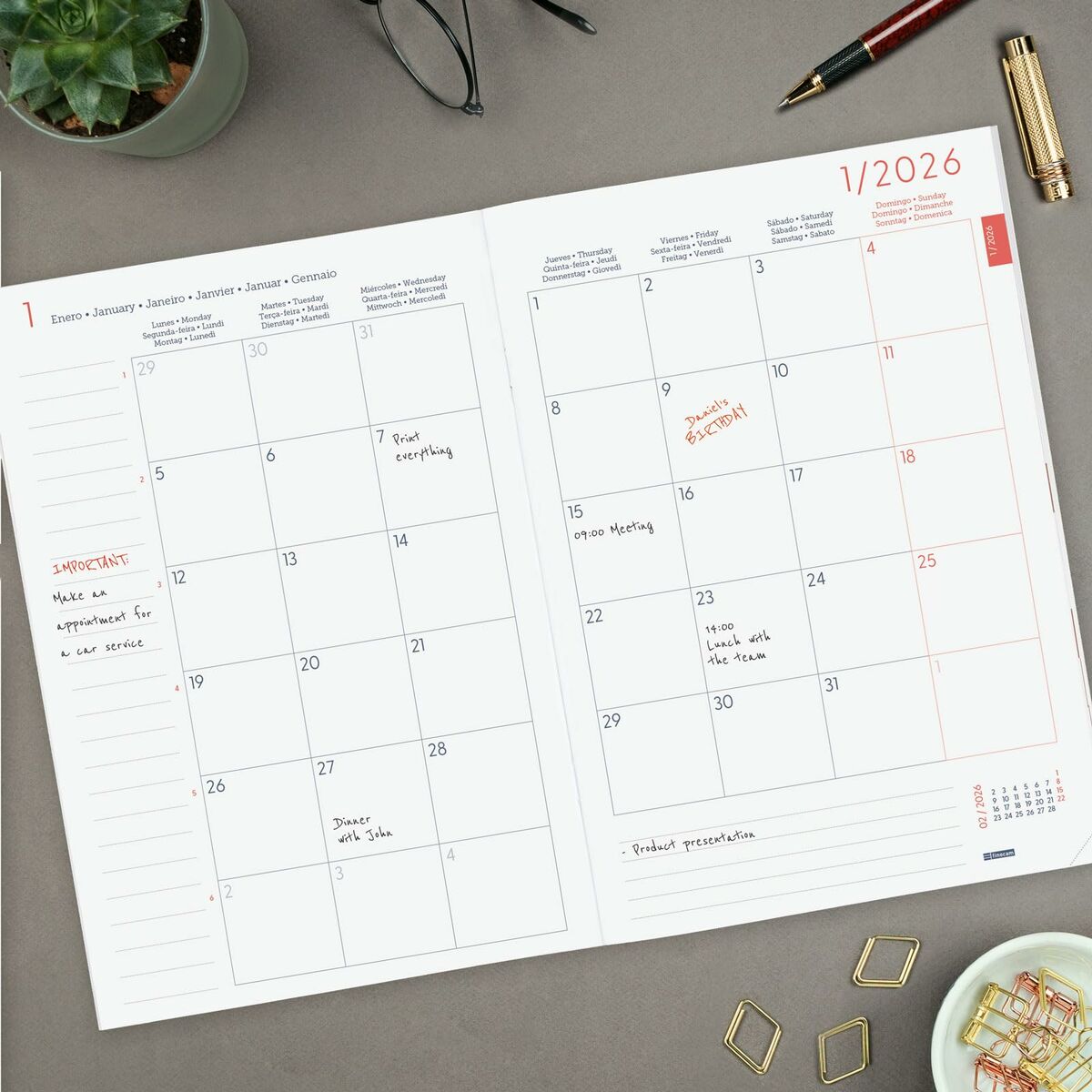Monthly planner Finocam Grå Papper 16,5 x 24 cm-Kontor och Kontorsmaterial, Kalendrar, dagböcker och personliga arrangörer-Finocam-peaceofhome.se