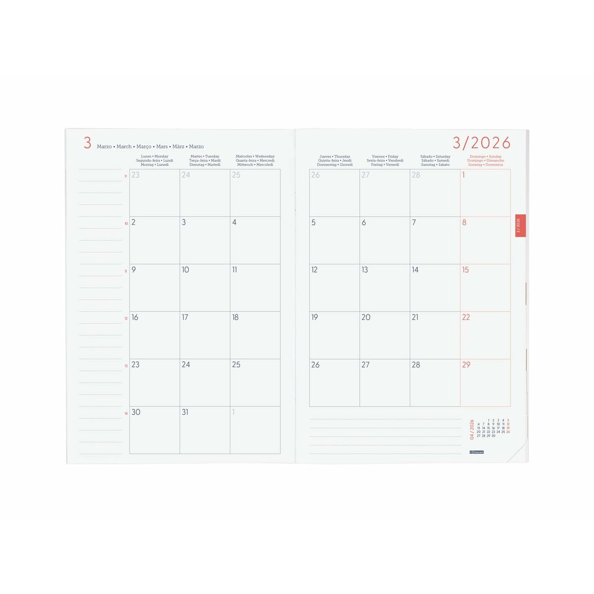 Monthly planner Finocam Grå Papper 16,5 x 24 cm-Kontor och Kontorsmaterial, Kalendrar, dagböcker och personliga arrangörer-Finocam-peaceofhome.se